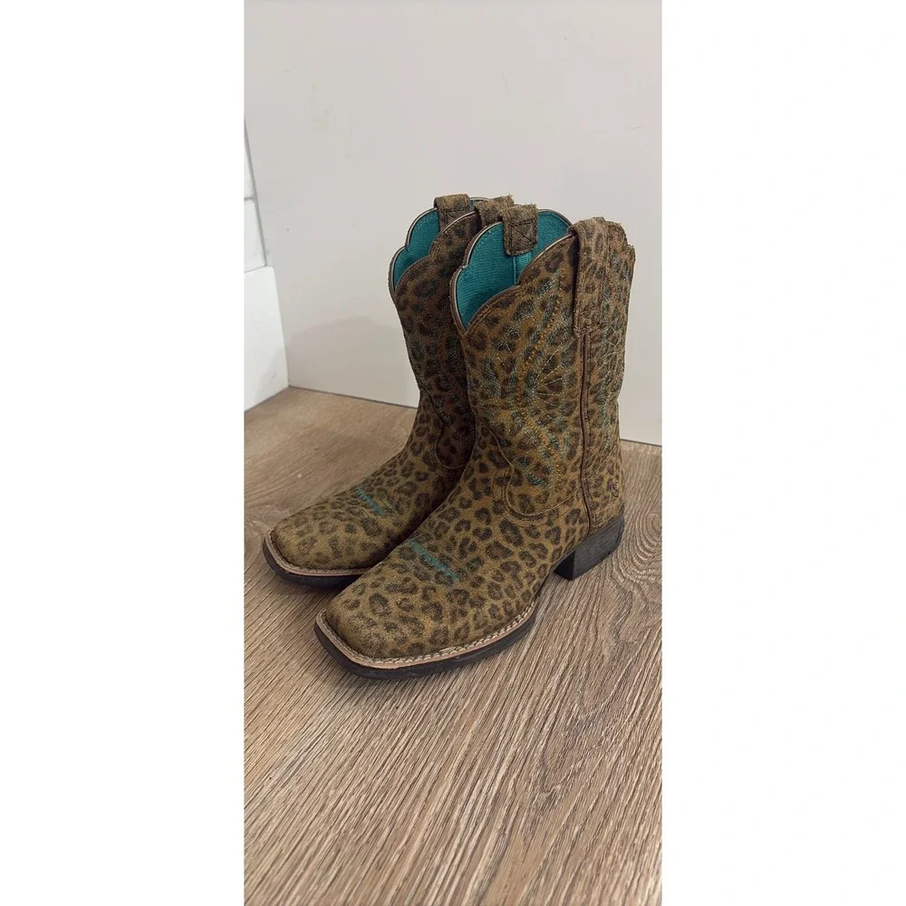 Ariat Primetime Girls Leopard Print Western Boots Toddler Size 1 Style 10044422